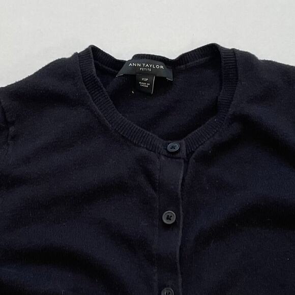 Ann Taylor Cotton Blend Black Button Down Crew Neck Cardigan, Size XSP - Picture 8 of 12